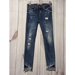 Zara Z1975 Denim Jeans Womens 6 Blue Mid Rise Skinny Distressed Raw Hem Ankle